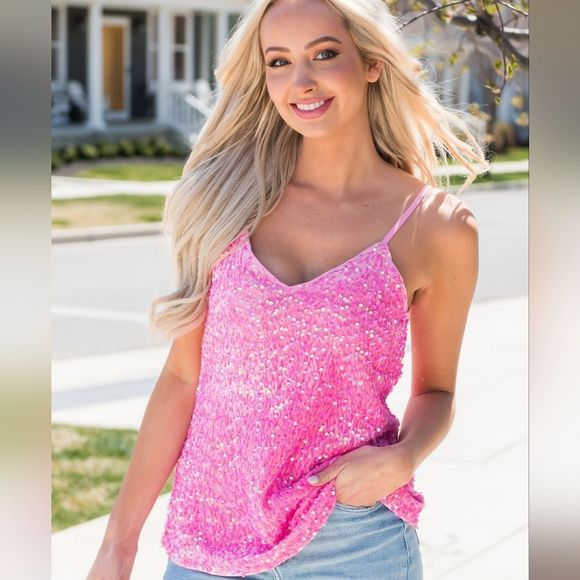 Sequin V-Neck Cami - Picture 3 of 6